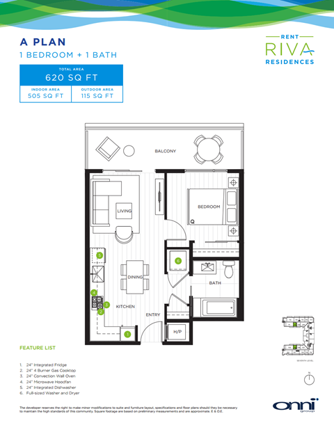 Floor plan for 1 bed, 1 bath, 510 sqft